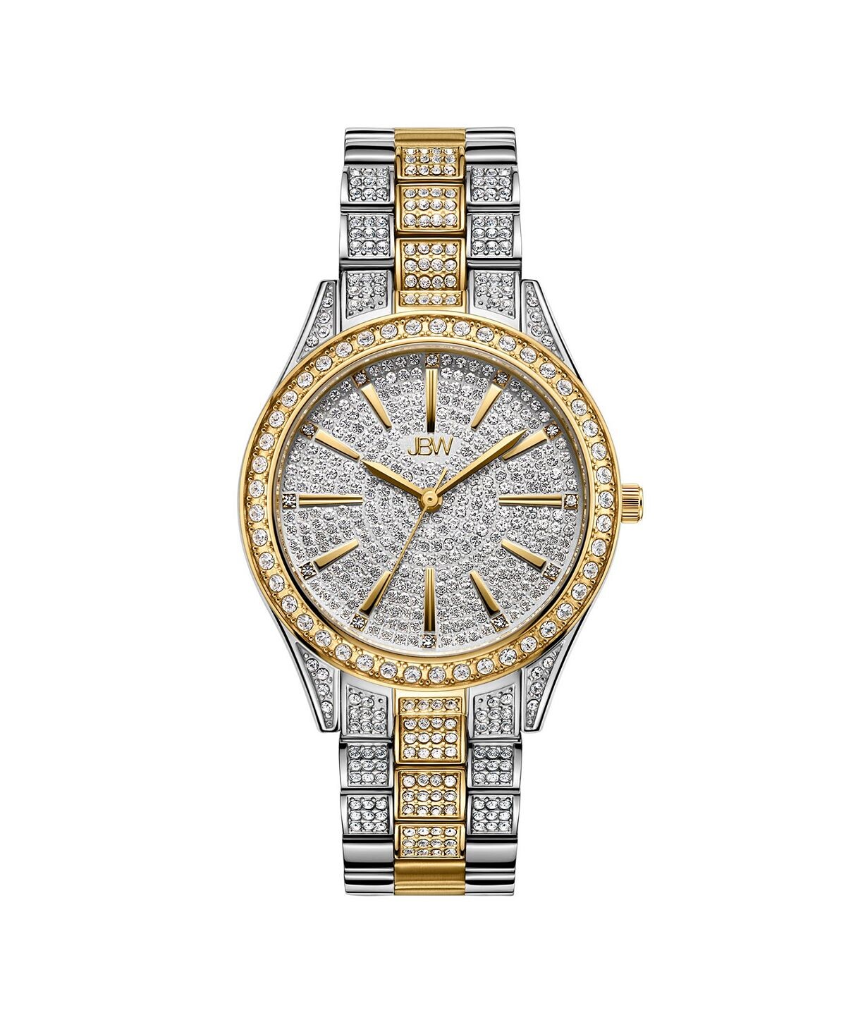 

Женские часы Cristal Diamond (1/8 карата t.w.) из позолоченной 18-каратной двухцветной нержавеющей стали Часы 38 мм Jbw, серебро