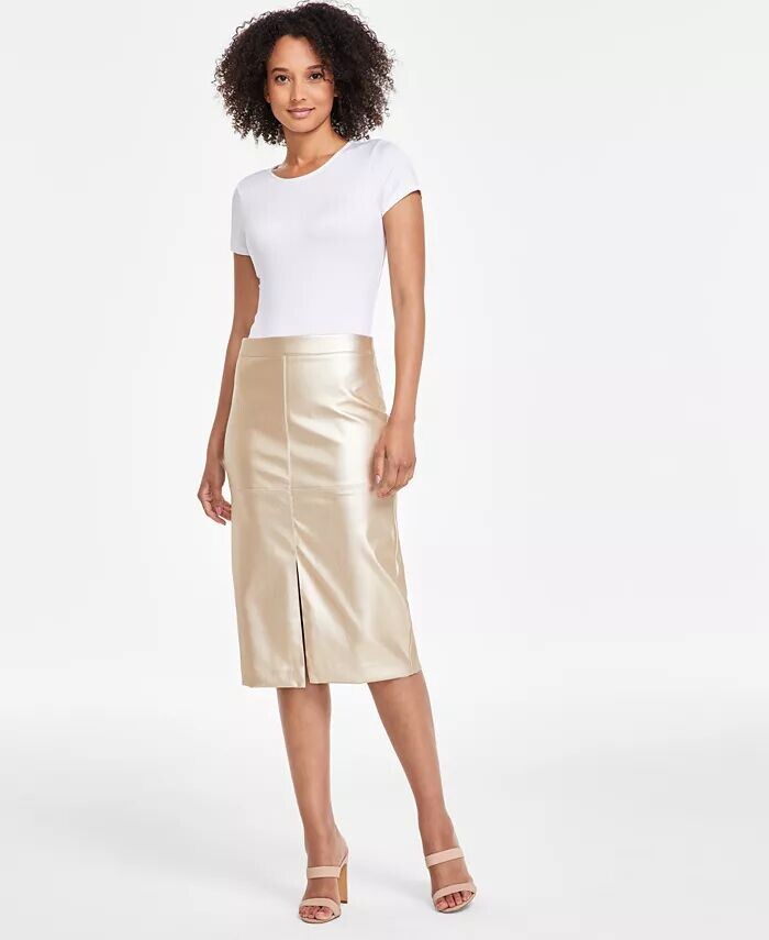

Женская юбка-миди из искусственной кожи с разрезом спереди Anne Klein, золото