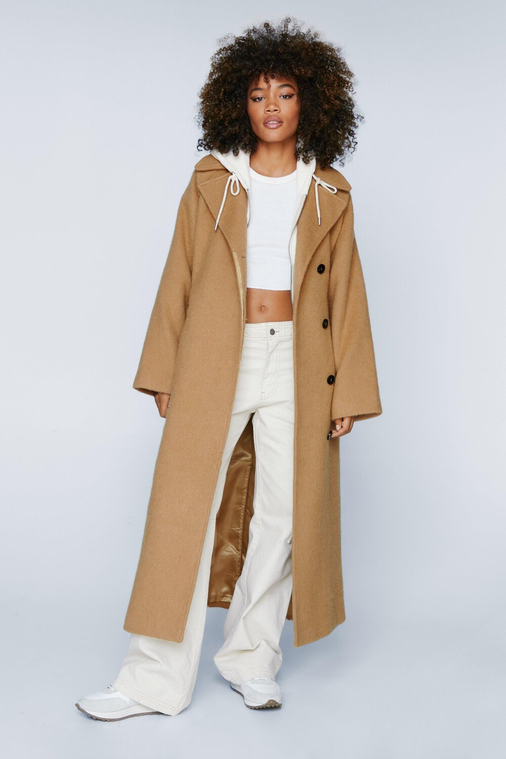 

Длинное пальто из нечеткой шерсти Nasty Gal, нейтральный
