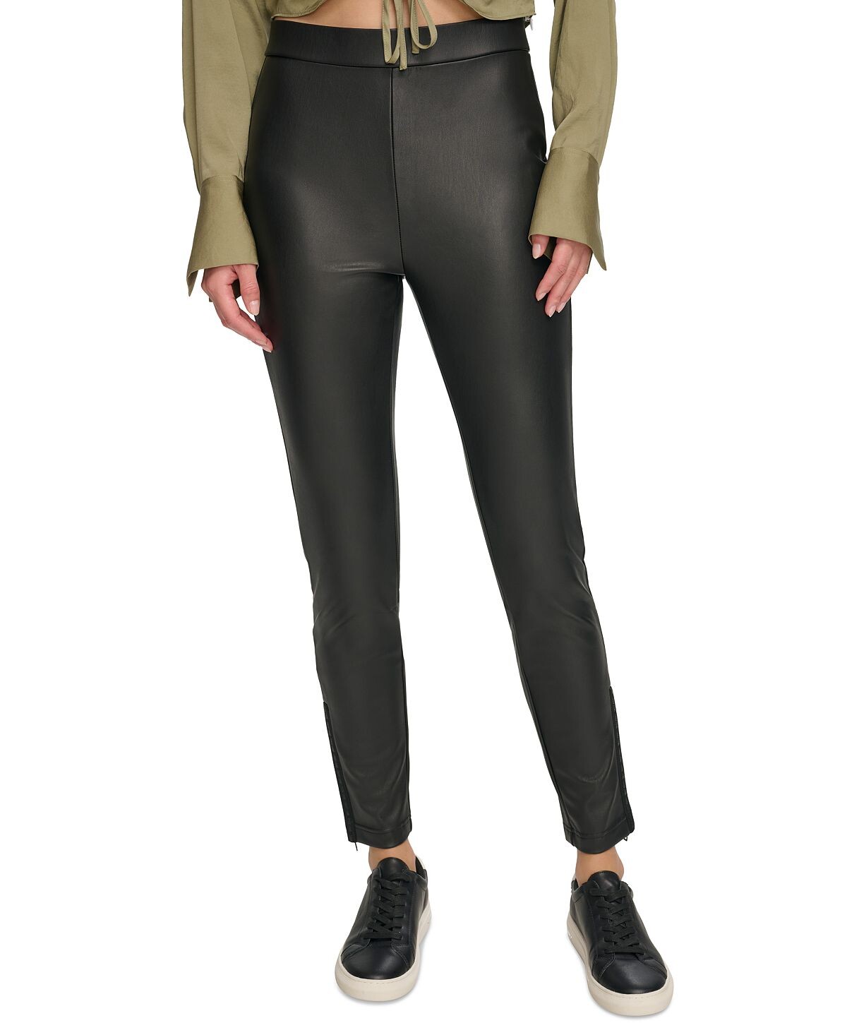 

Женские леггинсы из искусственной кожи с молнией по щиколотку DKNY Jeans, черный