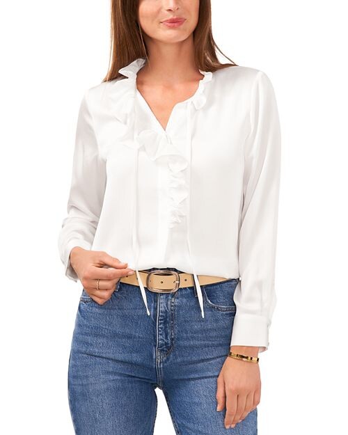 

Топ с длинными рукавами и рюшами VINCE CAMUTO, цвет White