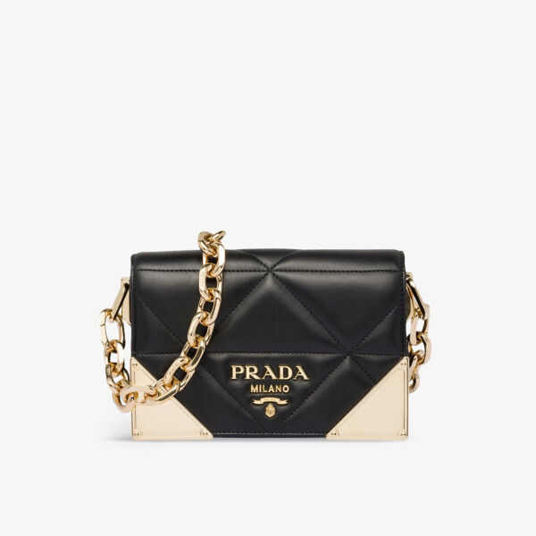 

Стеганая кожаная сумка на плечо с логотипом Prada, черный