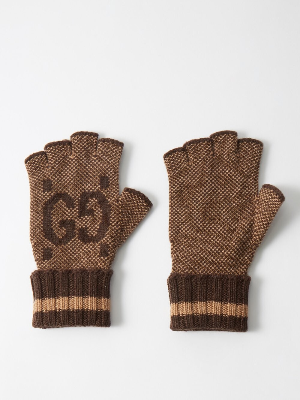 

Кашемировые перчатки без пальцев с жаккардовым узором gg Gucci, коричневый