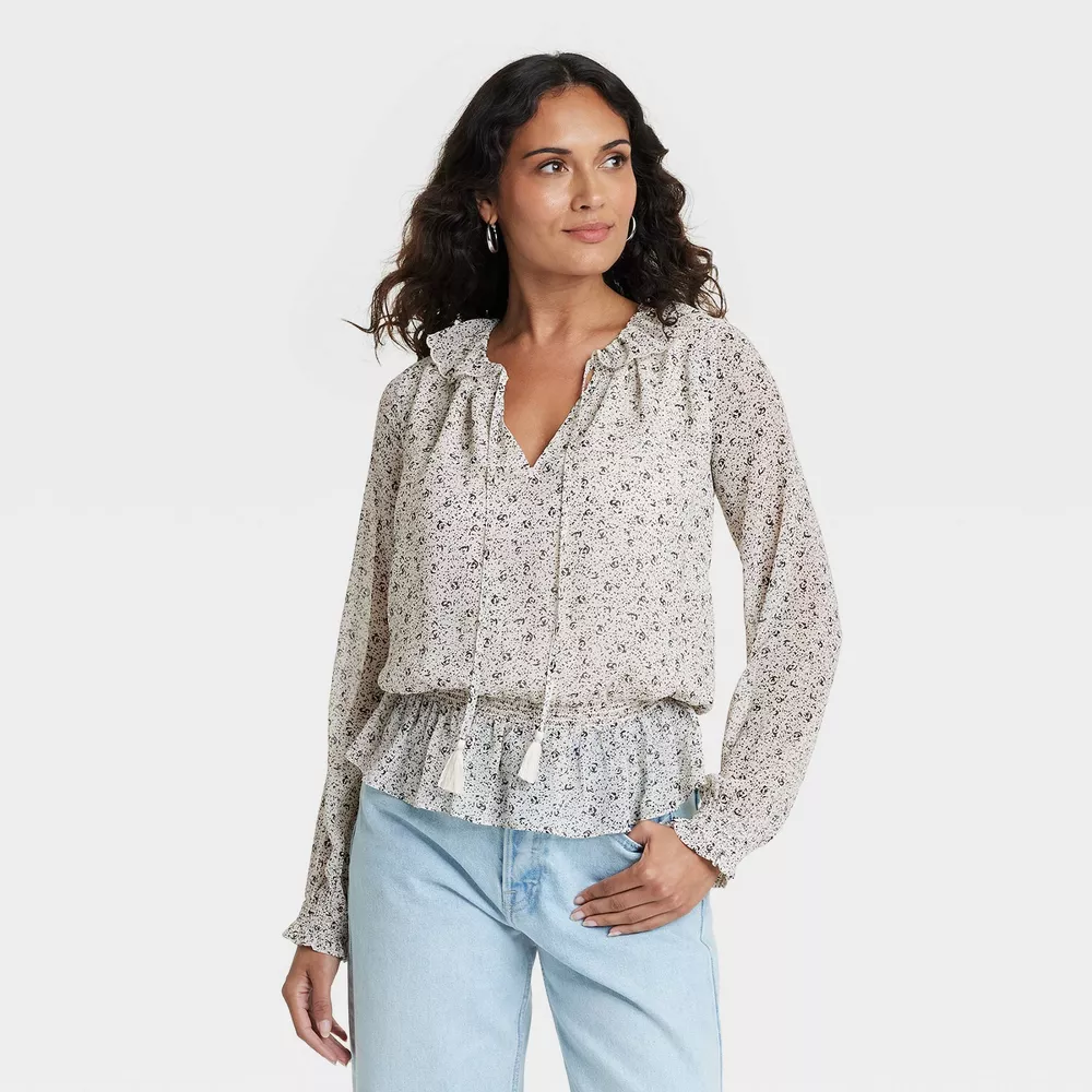 

Женская блузка с длинным рукавом Universal Thread, цвет Cream Floral