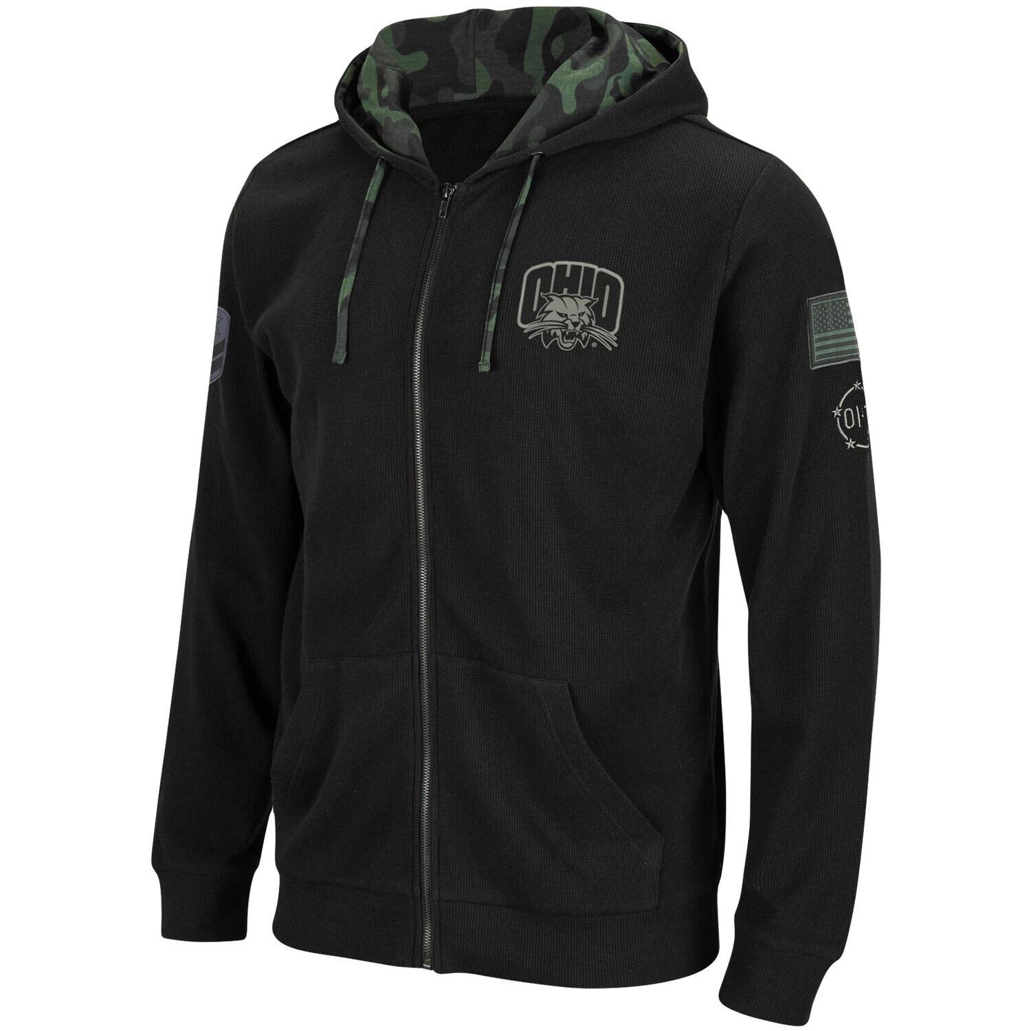 

Мужская черная вафельная толстовка с молнией во всю длину Ohio Bobcats OHT Military Appreciation Colosseum, Черный