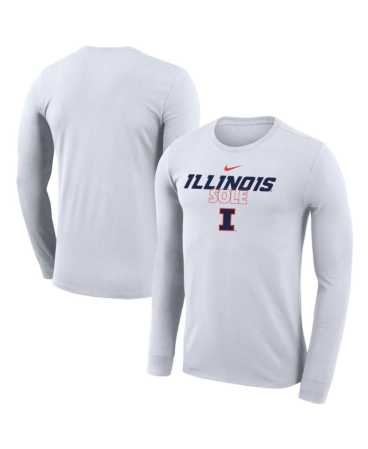 

Мужская белая футболка с длинным рукавом Illinois Fighting Illini On Court Bench Nike, Белый