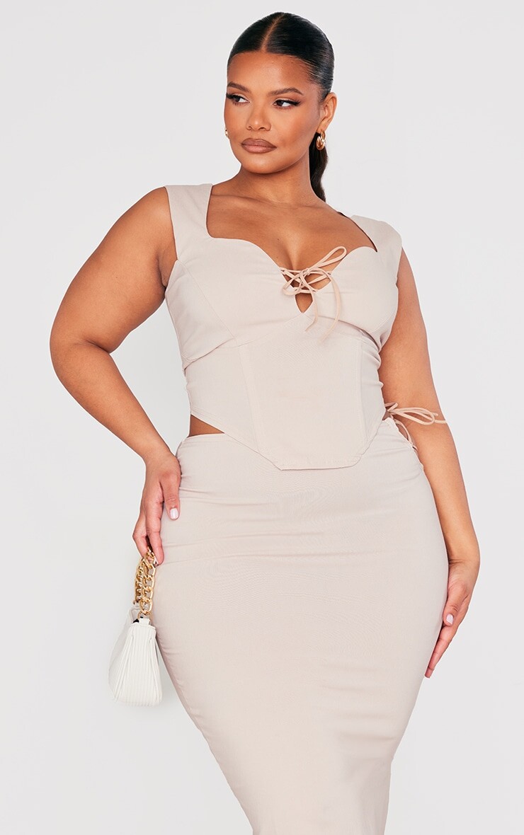 

PrettyLittleThing Топ-корсет на шнуровке Plus Stone Stretch