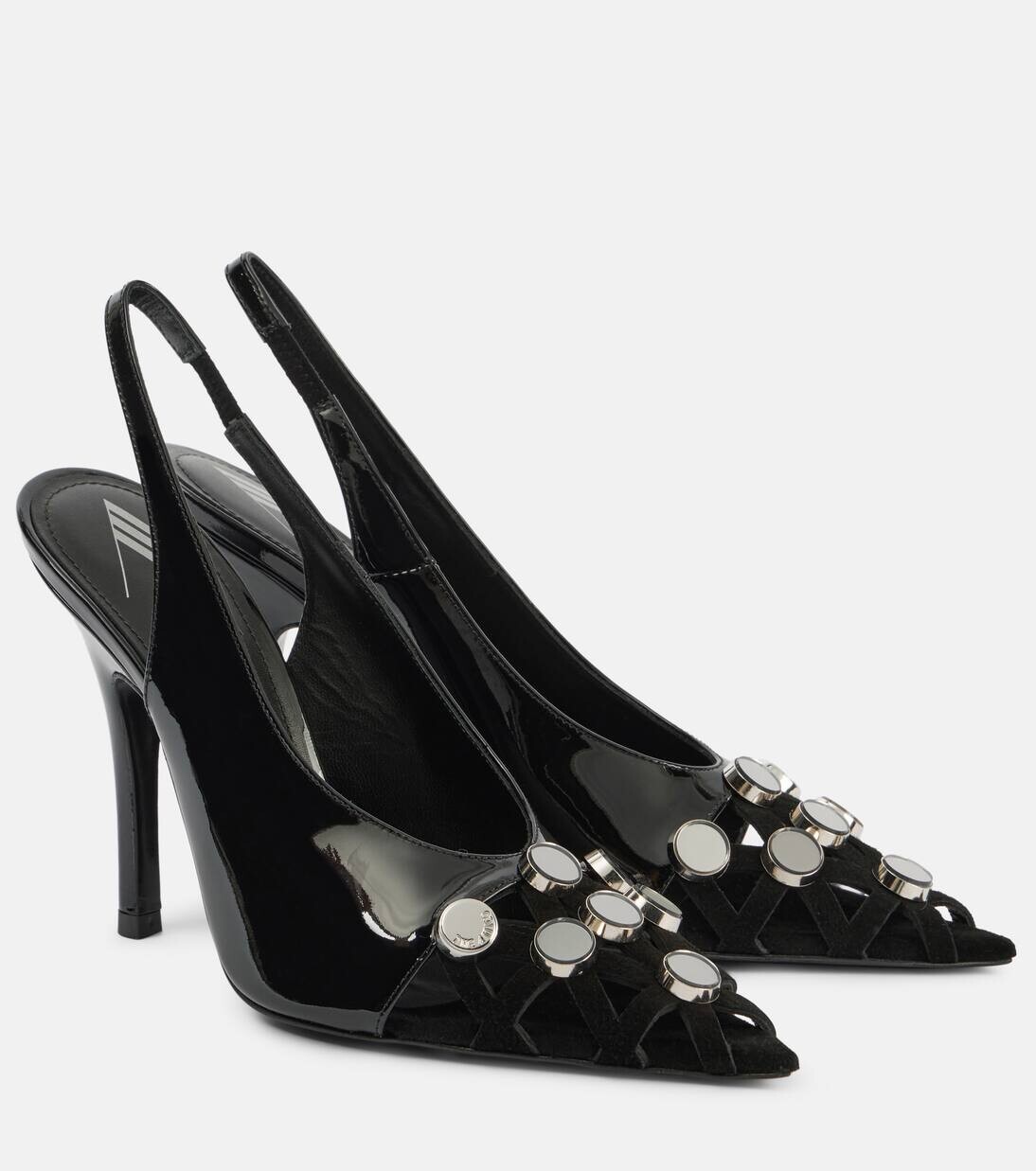 

Туфли-лодочки Fiona 105 из лакированной кожи с открытой пяткой The Attico, цвет black fume
