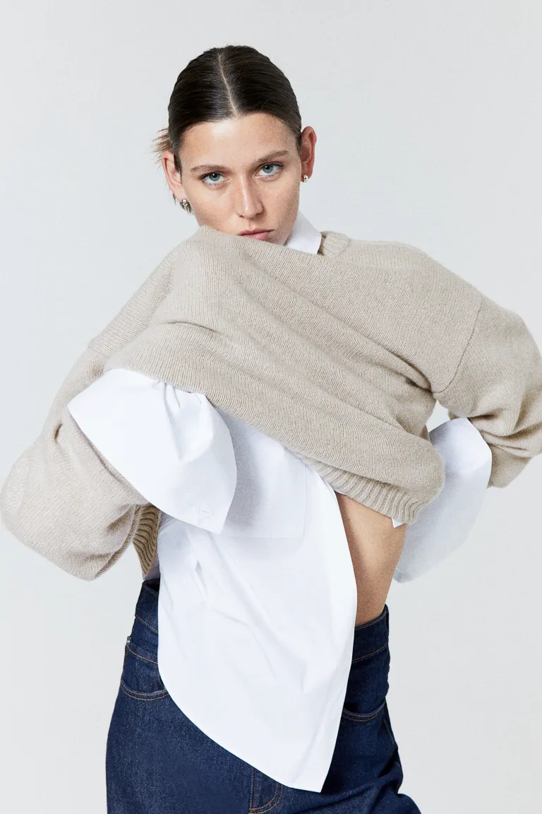 

Свитер из смесовой шерсти H&M, бежевый