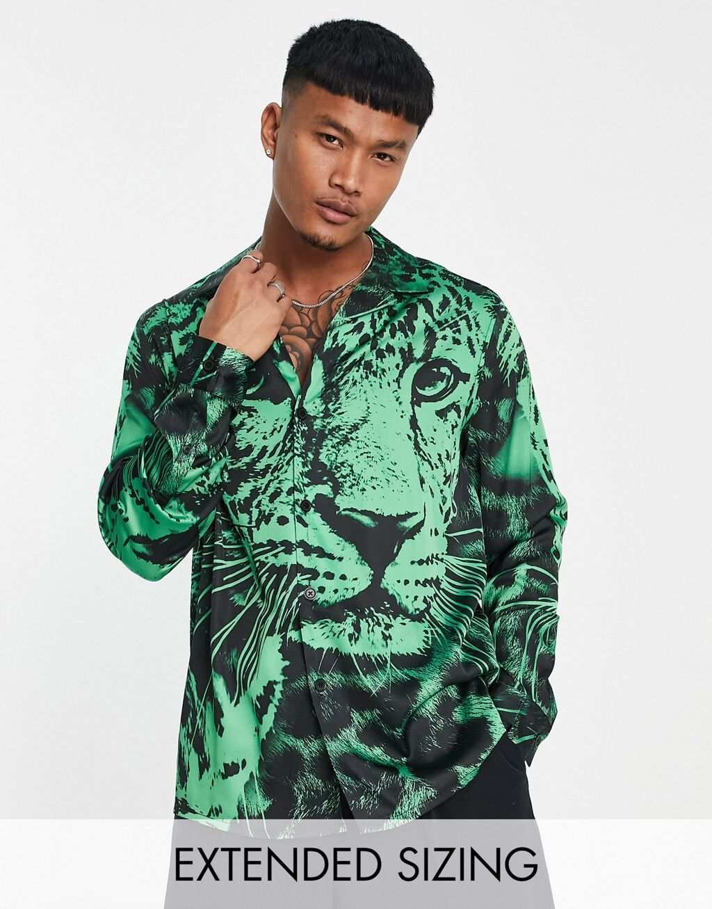 

Свободная атласная рубашка с леопардовым принтом ASOS DESIGN
