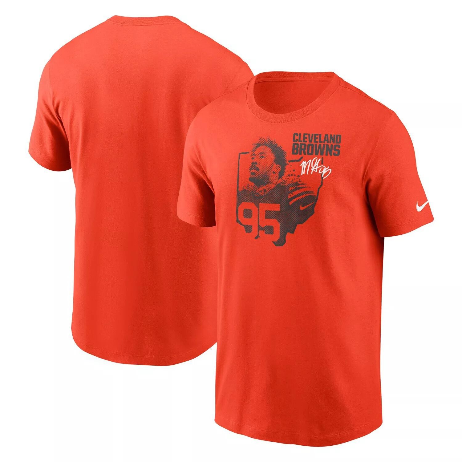 

Мужская футболка с рисунком Myles Garrett Orange Cleveland Browns Player Nike