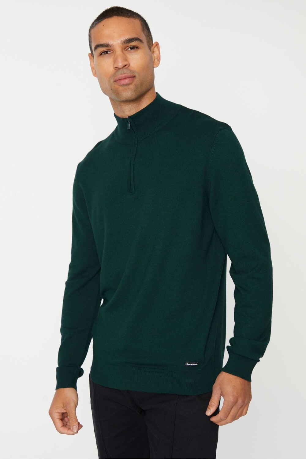 

Вязаный свитер с широким воротником и молнией на 1/4 Threadbare, зеленый