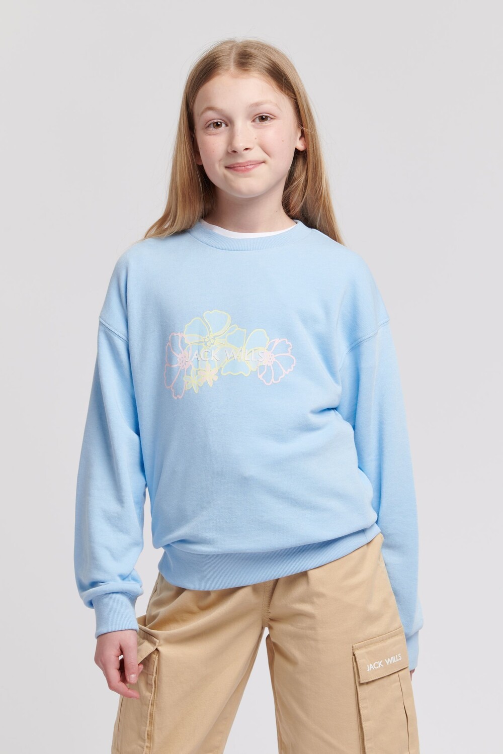 

Толстовка для девочки свободного кроя круглым вырезом и принтом на спине Jack Wills, синий