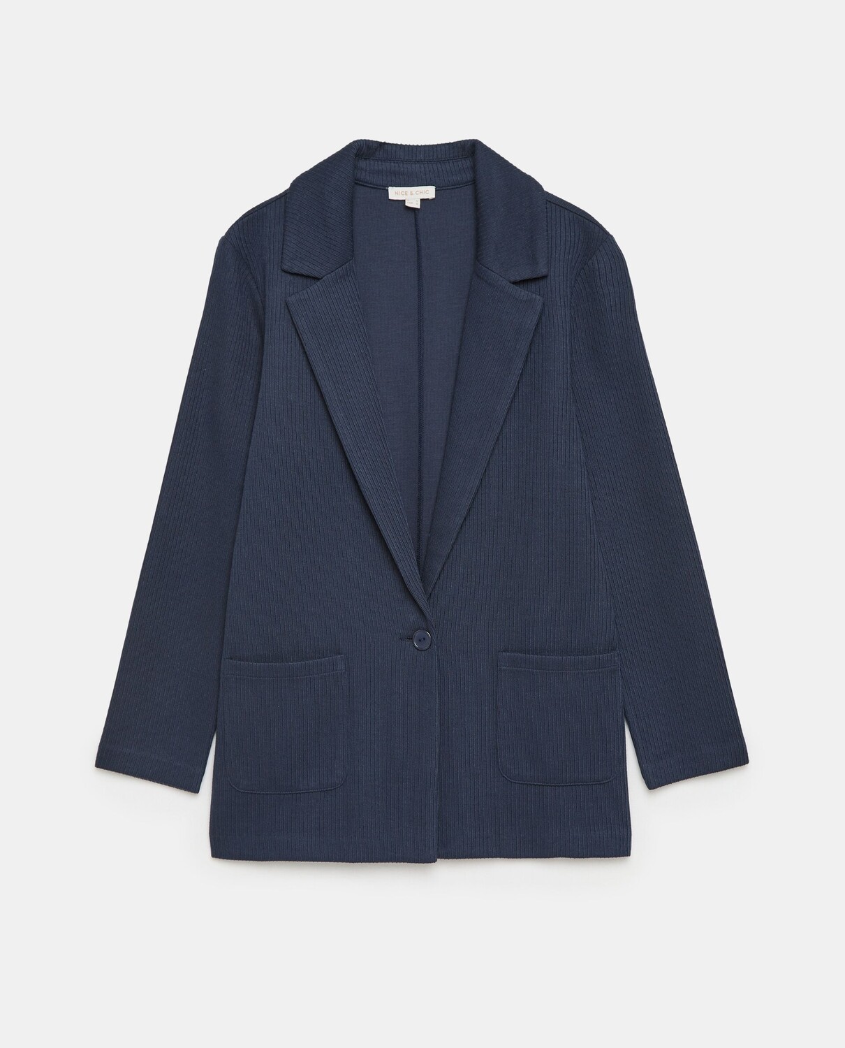 

Женский трикотажный пиджак в рубчик NICE&CHIC, темно-синий
