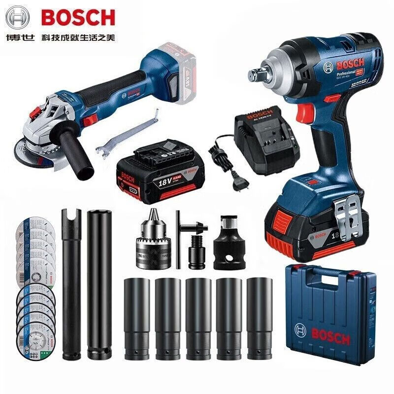 Дрель электрическая Bosch GDS18V-400 + шлифовальная машина, насадки