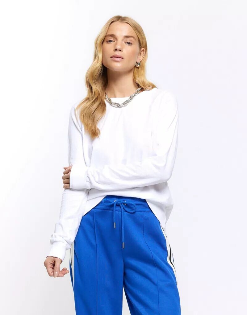 

Белый топ с круглым вырезом и длинными рукавами River Island