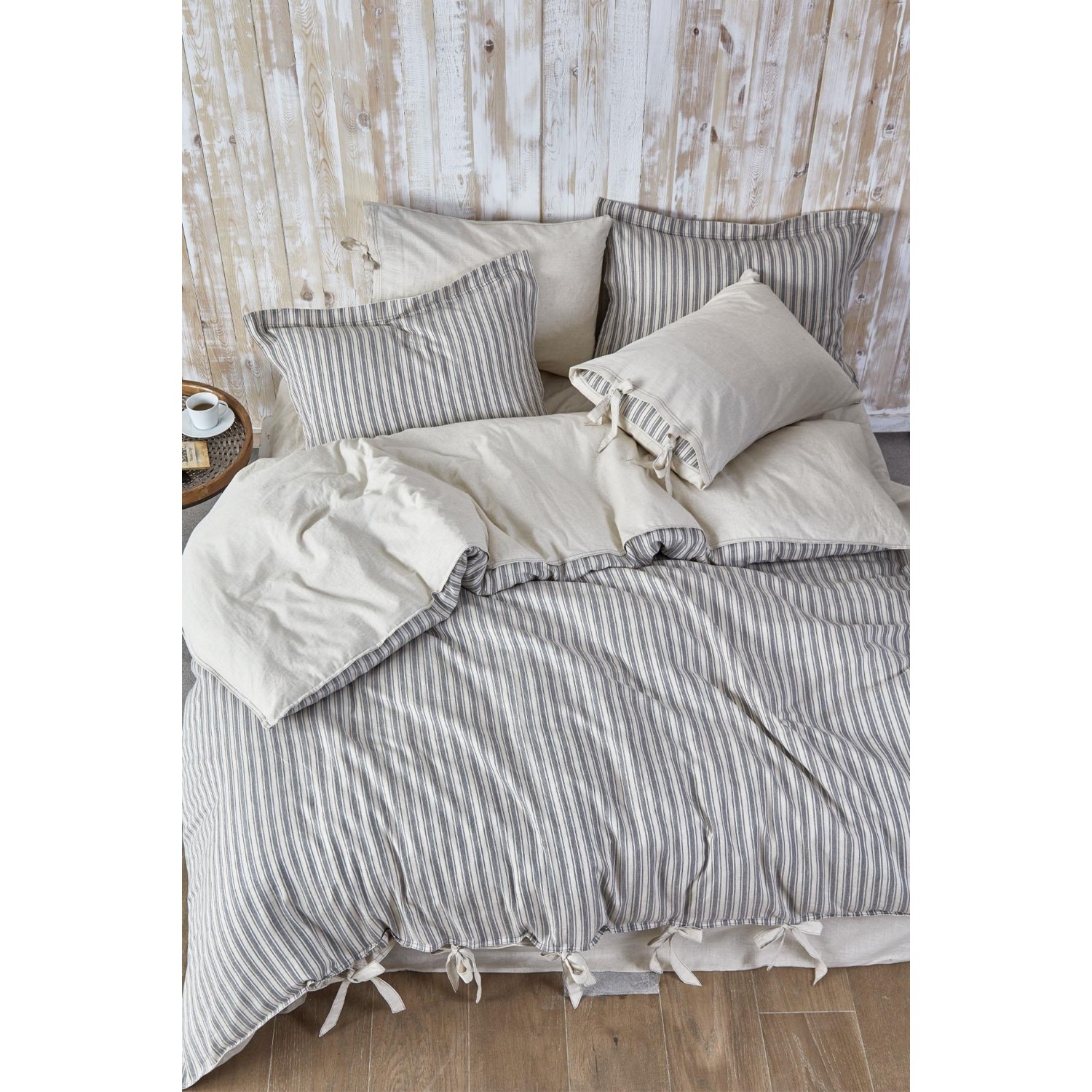 Экокотон Ala King Size Комплект постельного белья из 100% органического хлопка и льна антрацитового цвета 240X220 см