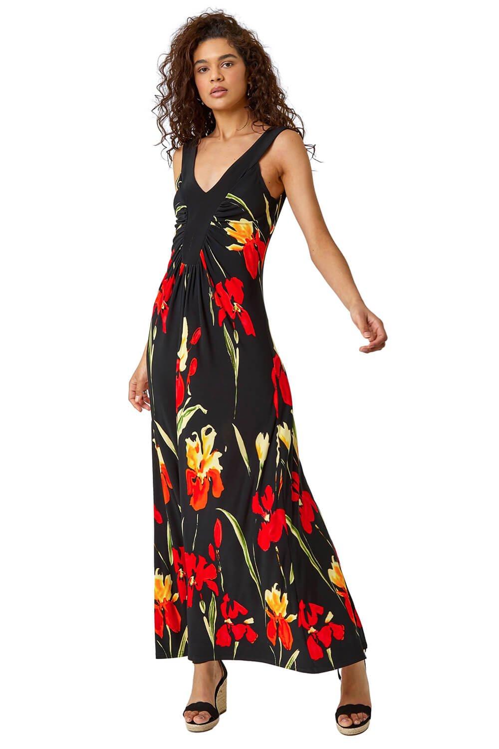 элегантное женское плиссированное платье макси с длинным рукавом летучая мышь и v образным вырезом модные осенне зимние платья с рюшами Платье макси с цветочным контрастным поясом Roman, черный