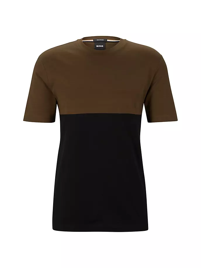 Футболка стандартного кроя из интерлок-хлопка с колор-блоками Boss, цвет black brown