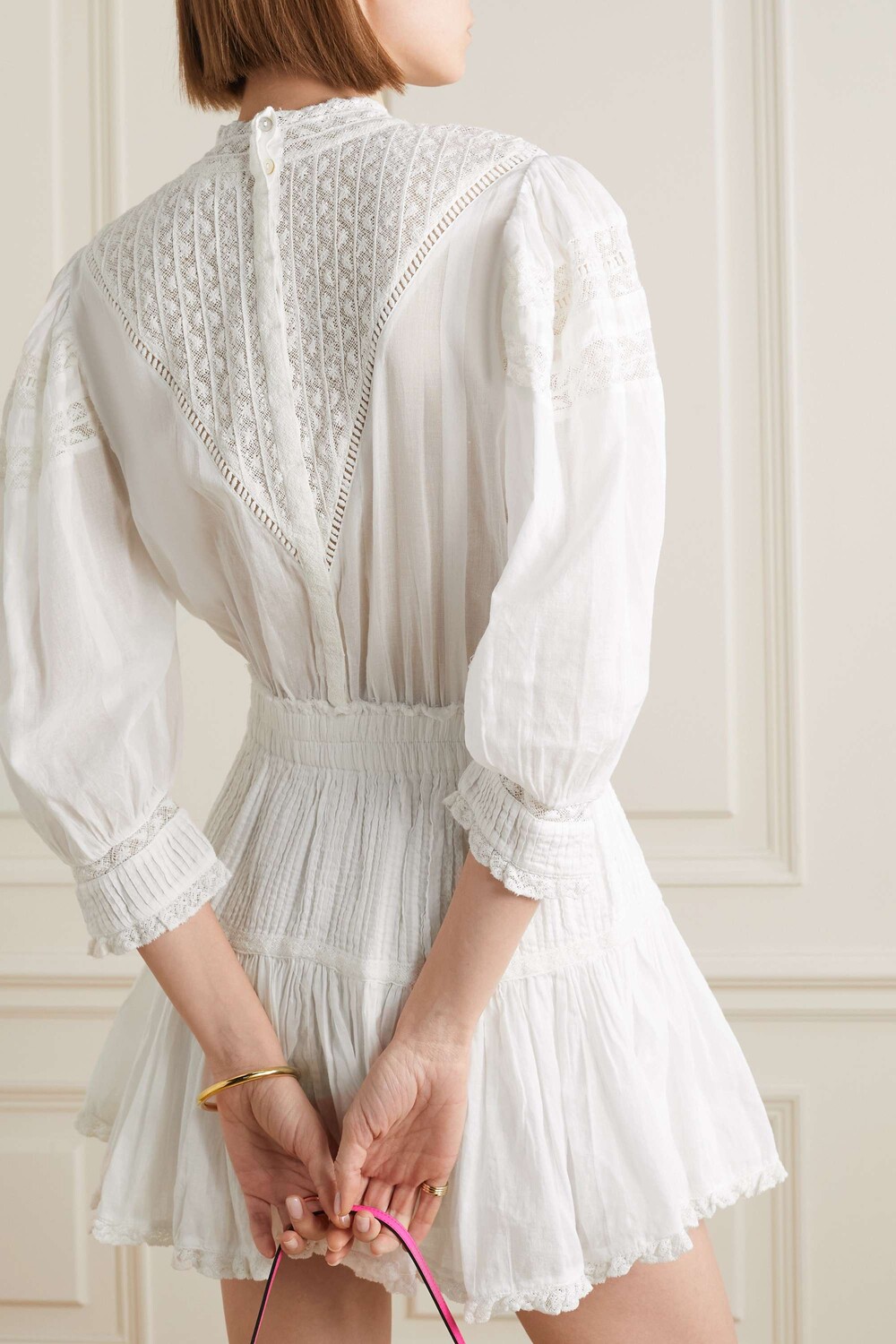 

LOVESHACKFANCY платье мини Viola с отделкой крючком из хлопка и вуали, белый