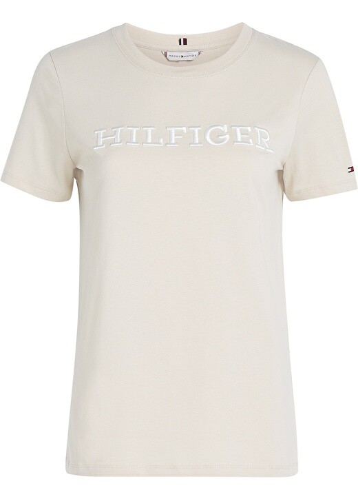 

Бежевая женская футболка с круглым вырезом и принтом Tommy Hilfiger, Бежевый