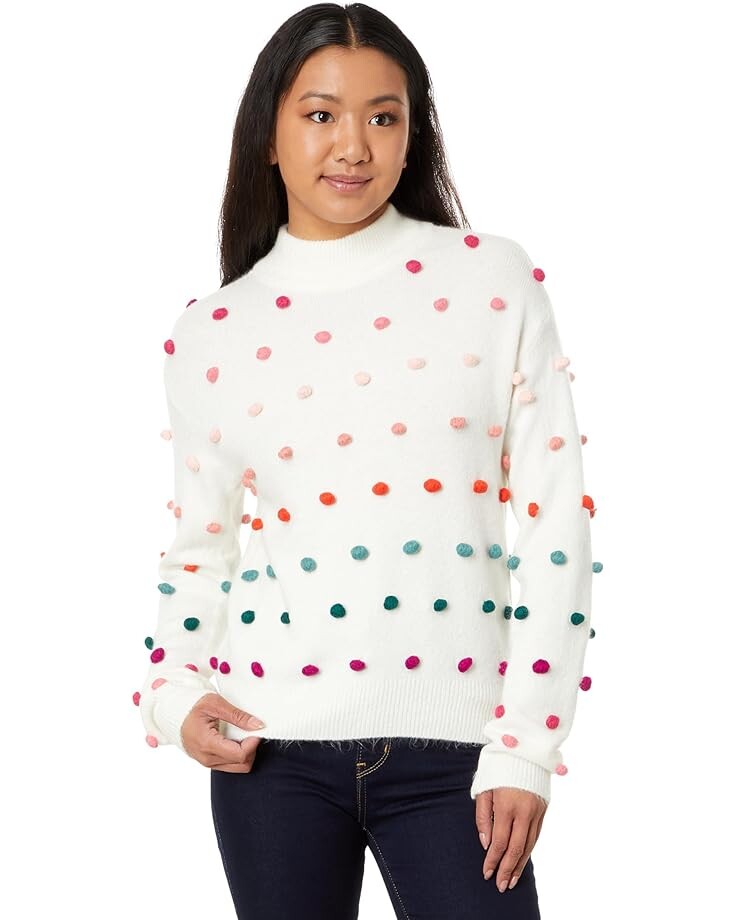 

Свитер CeCe Mock Neck Rainbow Pompom Sweater, белый