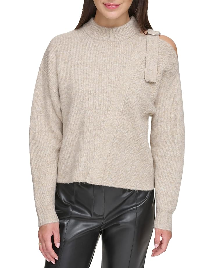 цена Свитер DKNY Long Sleeve Mix Stitch Cold-Shoulder, цвет Pebble Heather