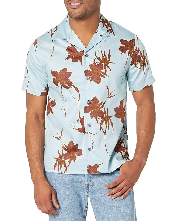 

Рубашка John Varvatos Danny Short Sleeve Camp Shirt W706Z2, цвет Cornflower