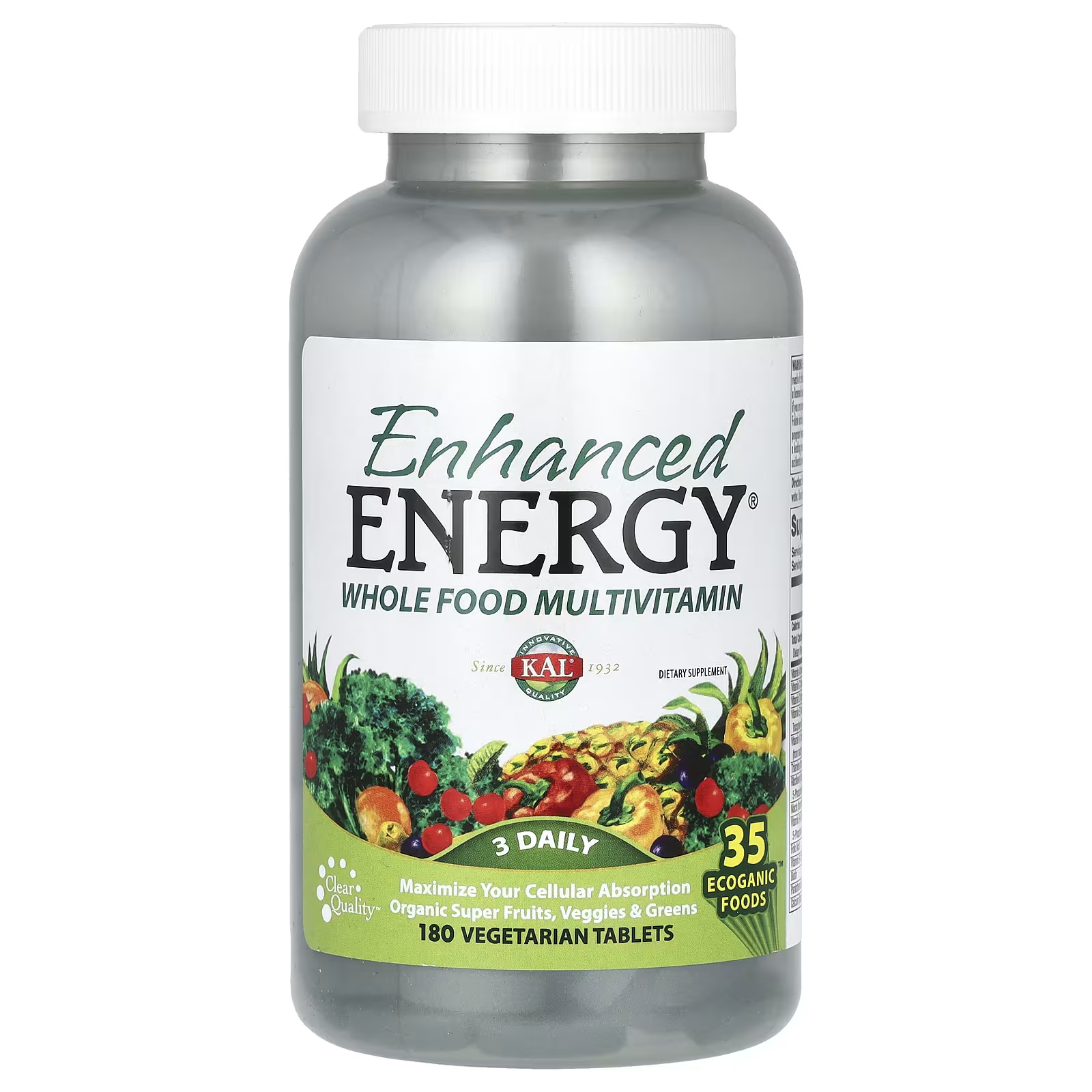 KAL Цельнопищевые мультивитамины Enhanced Energy, 180 вегетарианских таблеток kal enhanced energy мультивитамины из цельных продуктов 90 вегетарианских таблеток