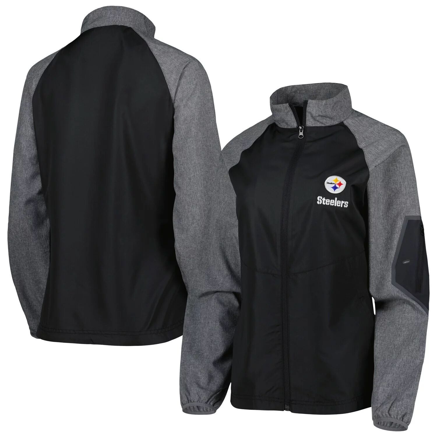 

Женская ветровка с молнией во всю длину Dunbrooke Pittsburgh Steelers Hurricane Raglan черного/серого цвета
