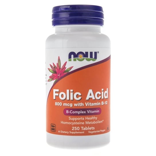 Биологически активная добавка «Фолиевая кислота» (фолиевая кислота + витамин В12) Now Foods, 250 таблеток таблетка витаниум фолиевая кислота