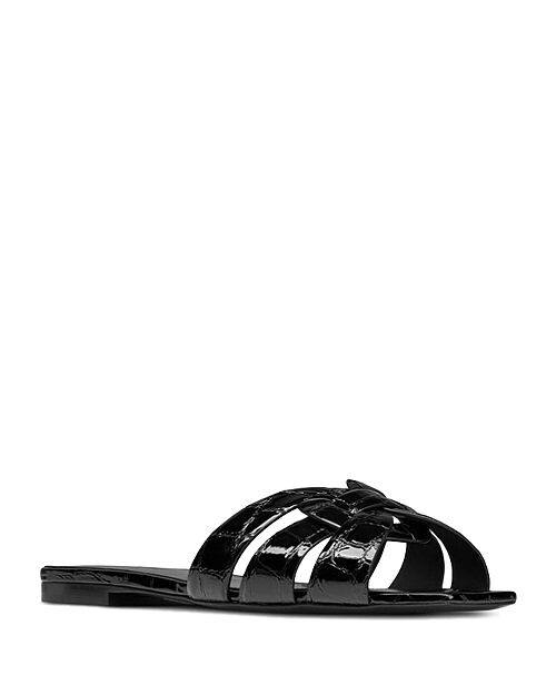 

Сандалии-мулы Tribute из кожи с тиснением под крокодила Saint Laurent, цвет Black