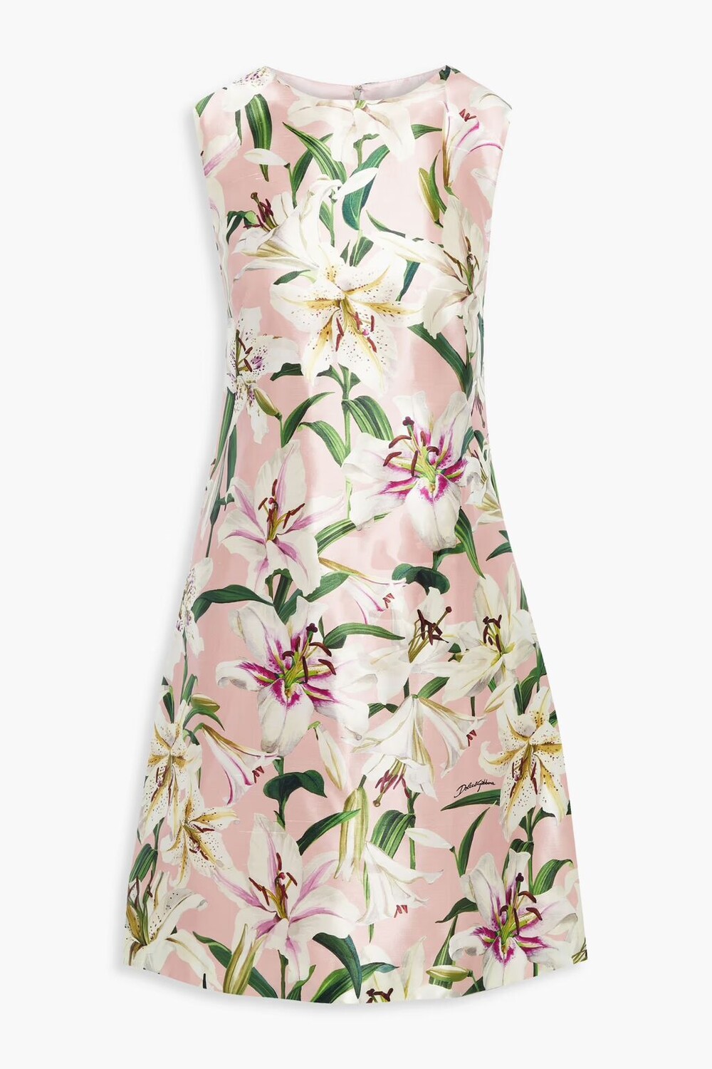 

Платье из шелкового шантунга с цветочным принтом Dolce & Gabbana, розовый