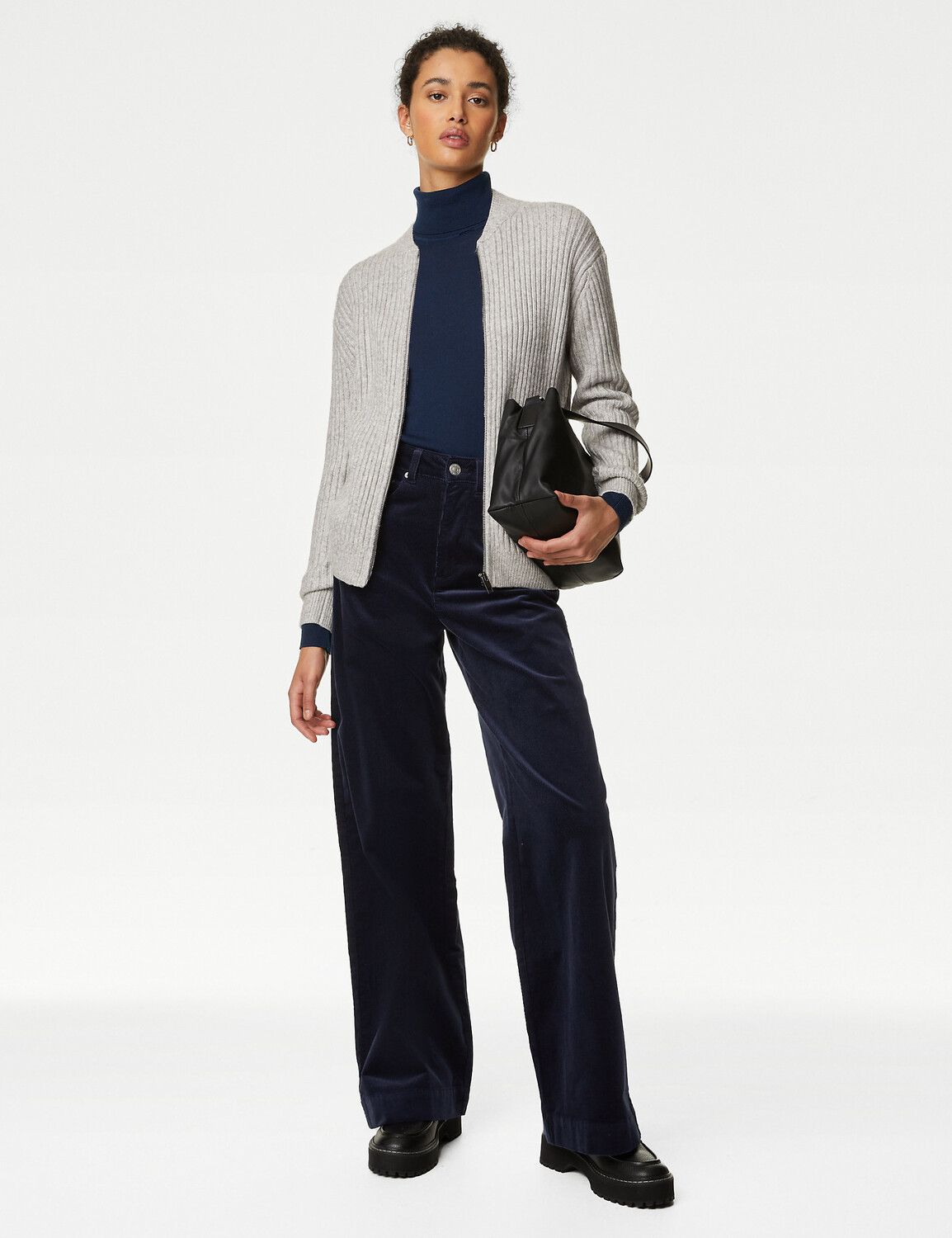 

Вязаный кардиган в рубчик с круглым вырезом Marks & Spencer