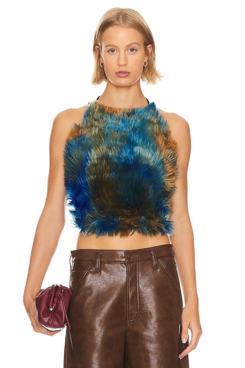 

Топ Adrienne Landau Turquoise Faux Fur Halter, цвет Blue Green Multi