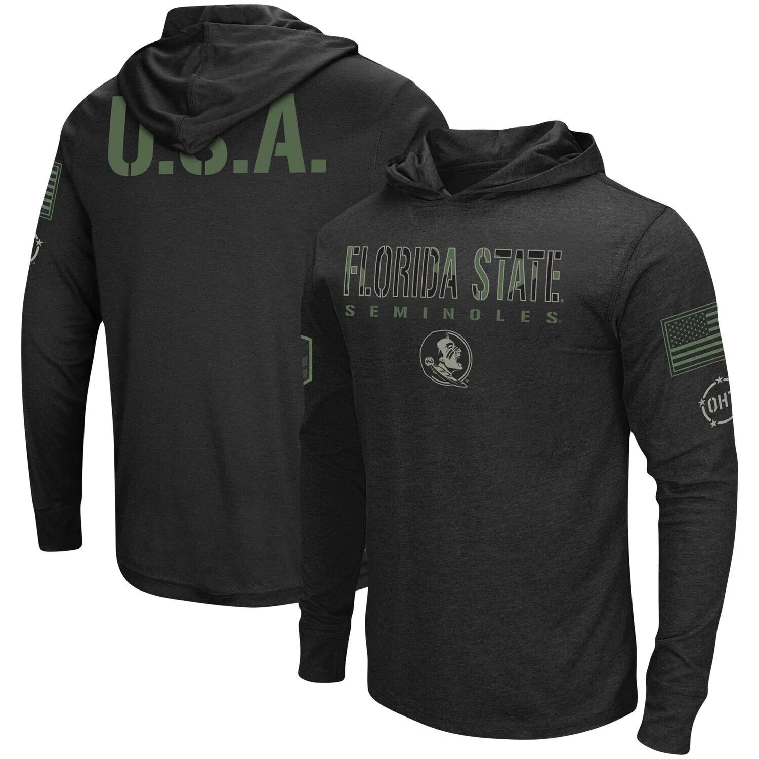 

Мужская черная футболка с длинным рукавом и худи с капюшоном Florida State Seminoles OHT Military Appreciation Colosseum, Черный