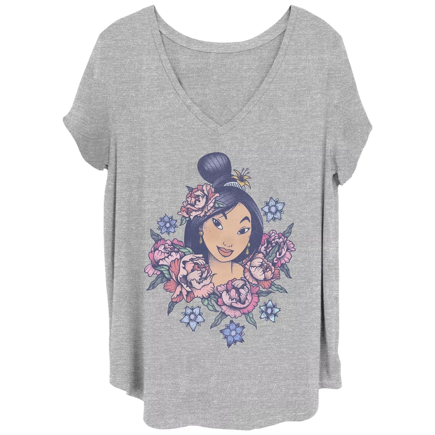 

Винтажная футболка Juniors' Plus Disney Mulan с цветочным портретом и портретом Licensed Character