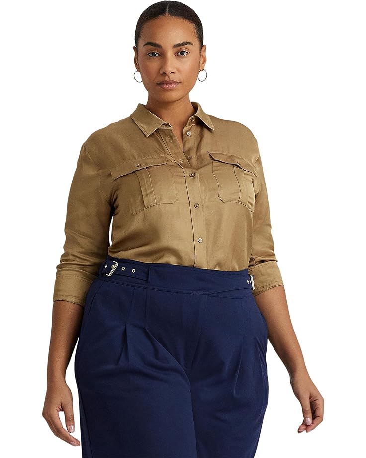 Рубашка LAUREN Ralph Lauren Plus-Size Satin Shantung Shirt, цвет Burnished Tan цена и фото
