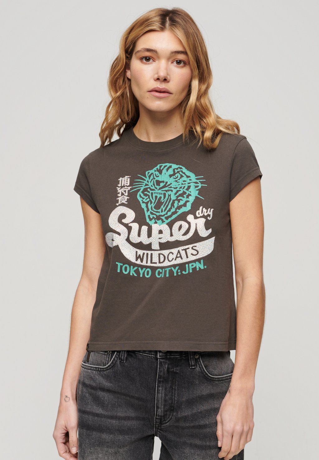 

Футболка с принтом EMBELLISHED POSTER SLEEVE Superdry, антрацит