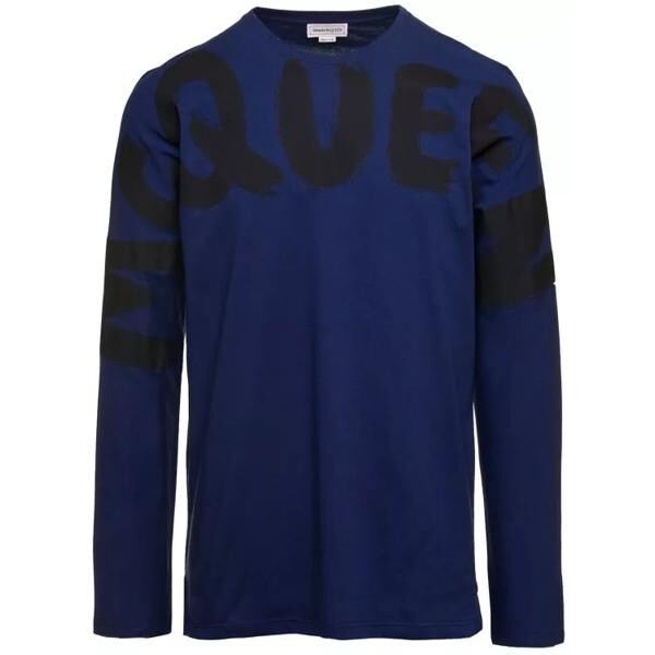 

Футболка long-sleeved t-shirt with logo print in cotto Alexander Mcqueen, синий