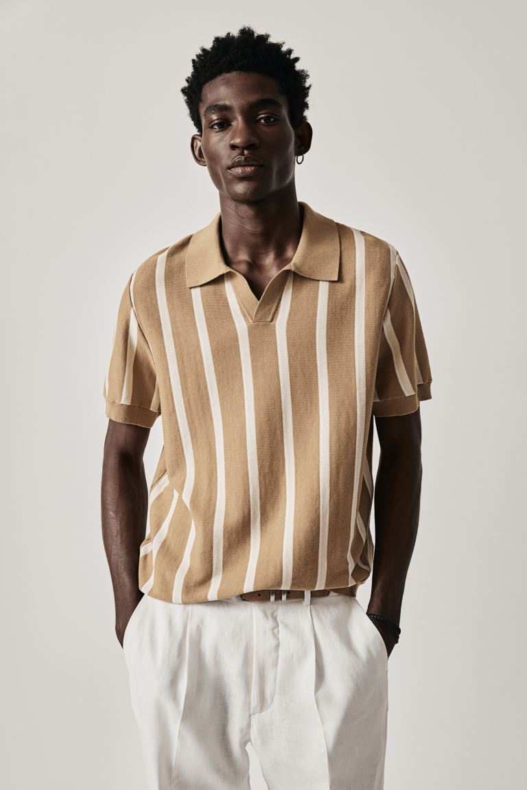 Рубашка-Поло тонкой вязки обычного кроя H&M, бежевый