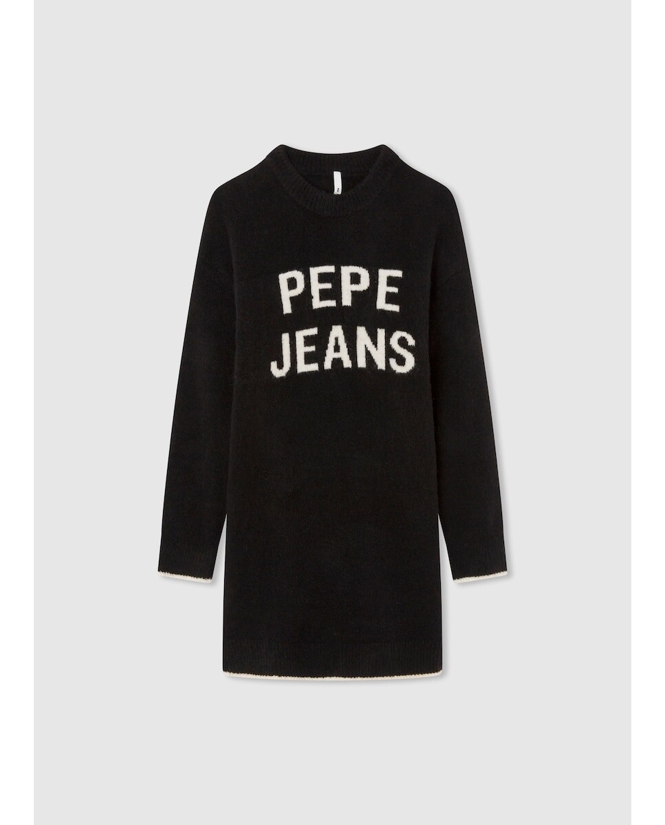 

Трикотажное платье для девочки с вышитым логотипом Pepe Jeans, черный