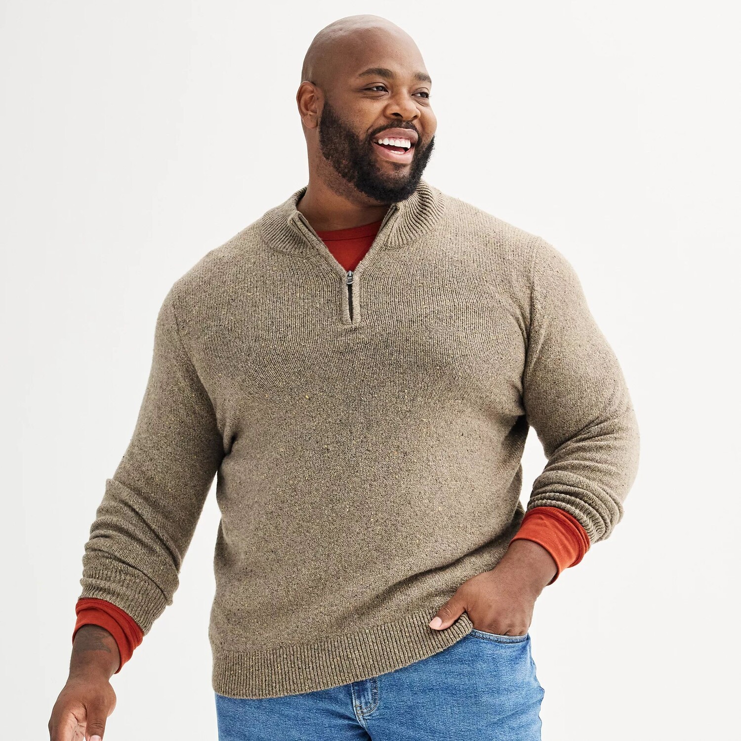 

Свитер с молнией четверть Big & Tall Sonoma Goods For Life, коричневый