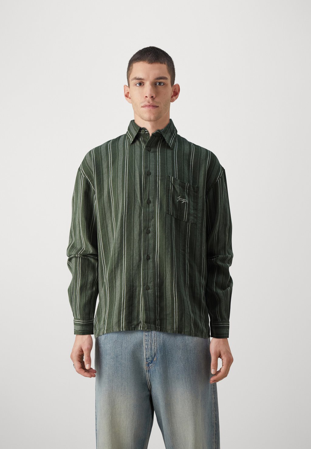 Рубашка STRIPE STRUCTURED SHIRT Denim Project, цвет duffel bag green