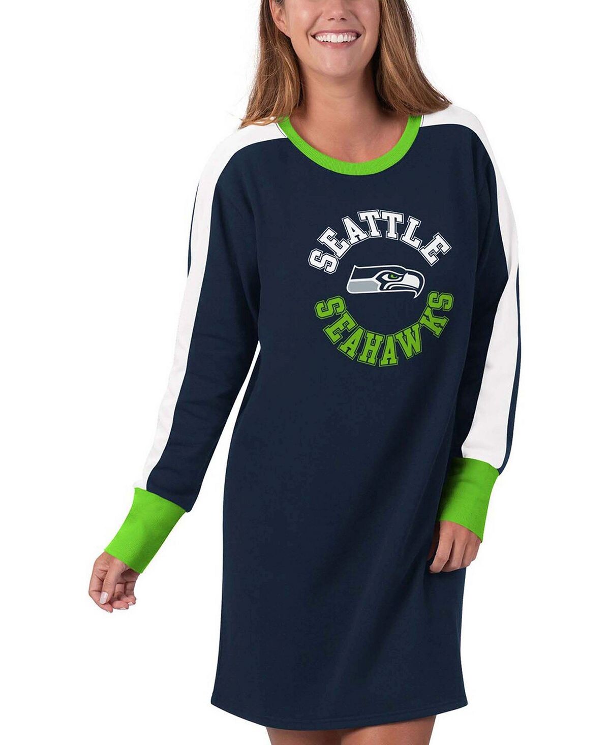 

Женское темно-синее платье-футболка Seattle Seahawks Hurry Up Offense G-III 4Her by Carl Banks, темно-синий