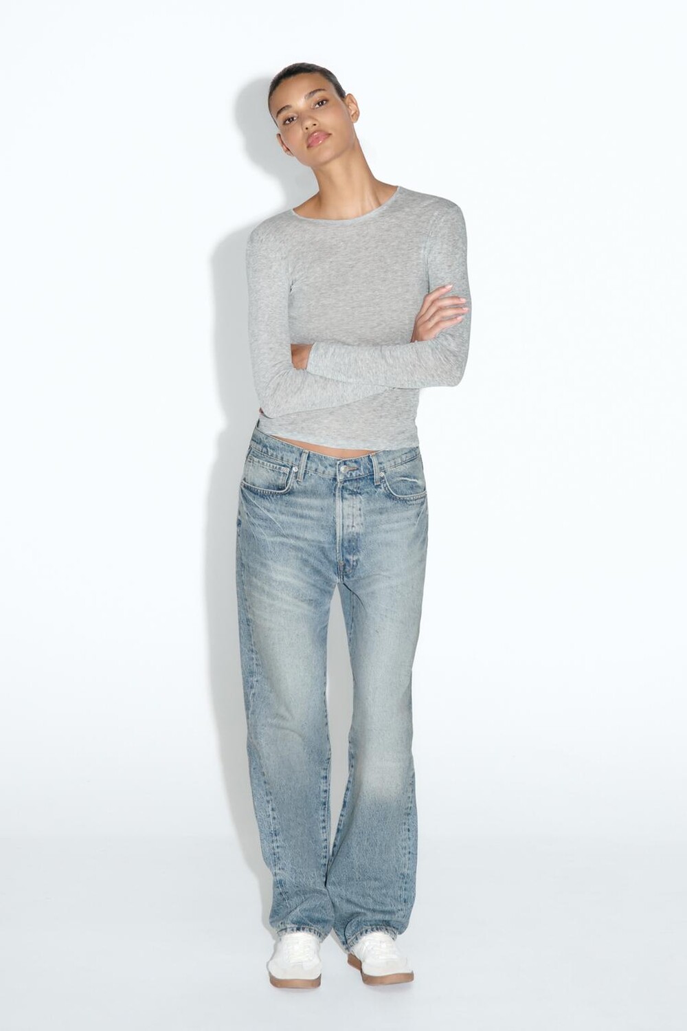 

Топ из полупрозрачного хлопка supima ZARA, серый мергель