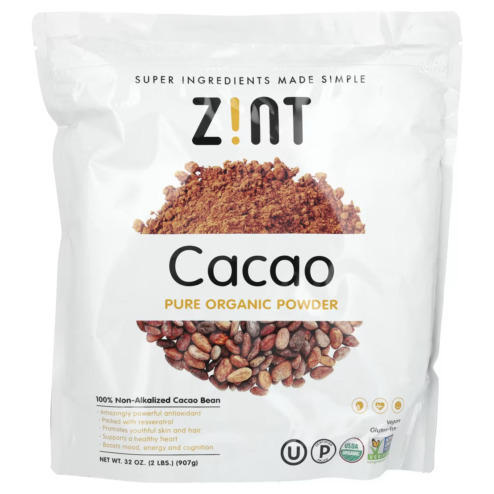 Чистый органический порошок какао Zint, 907 г
