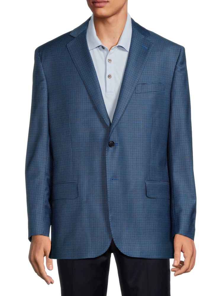 Спортивное пальто из смесовой шерсти в мелкую клетку Brooks Brothers, синий