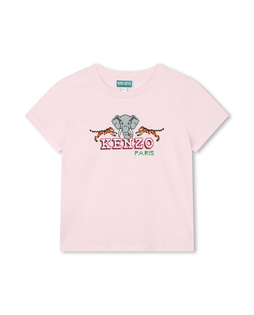 

Розовая хлопковая футболка для девочки Kenzo, розовый