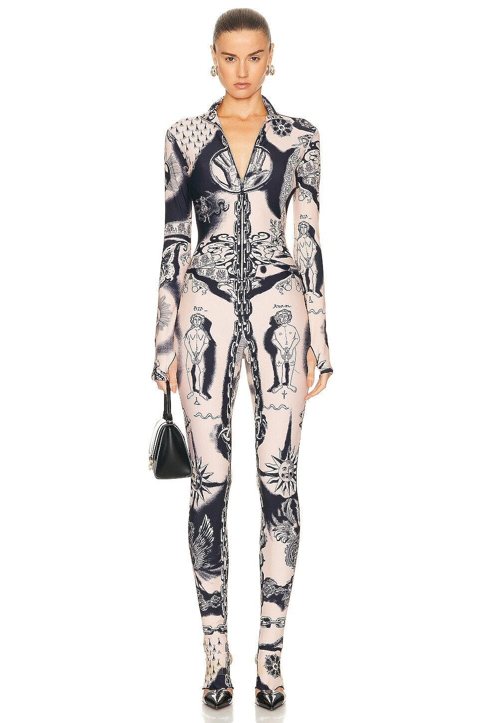 Комбинезон Jean Paul Gaultier Printed Heraldique Long Sleeve High Neck, цвет Nude & Navy